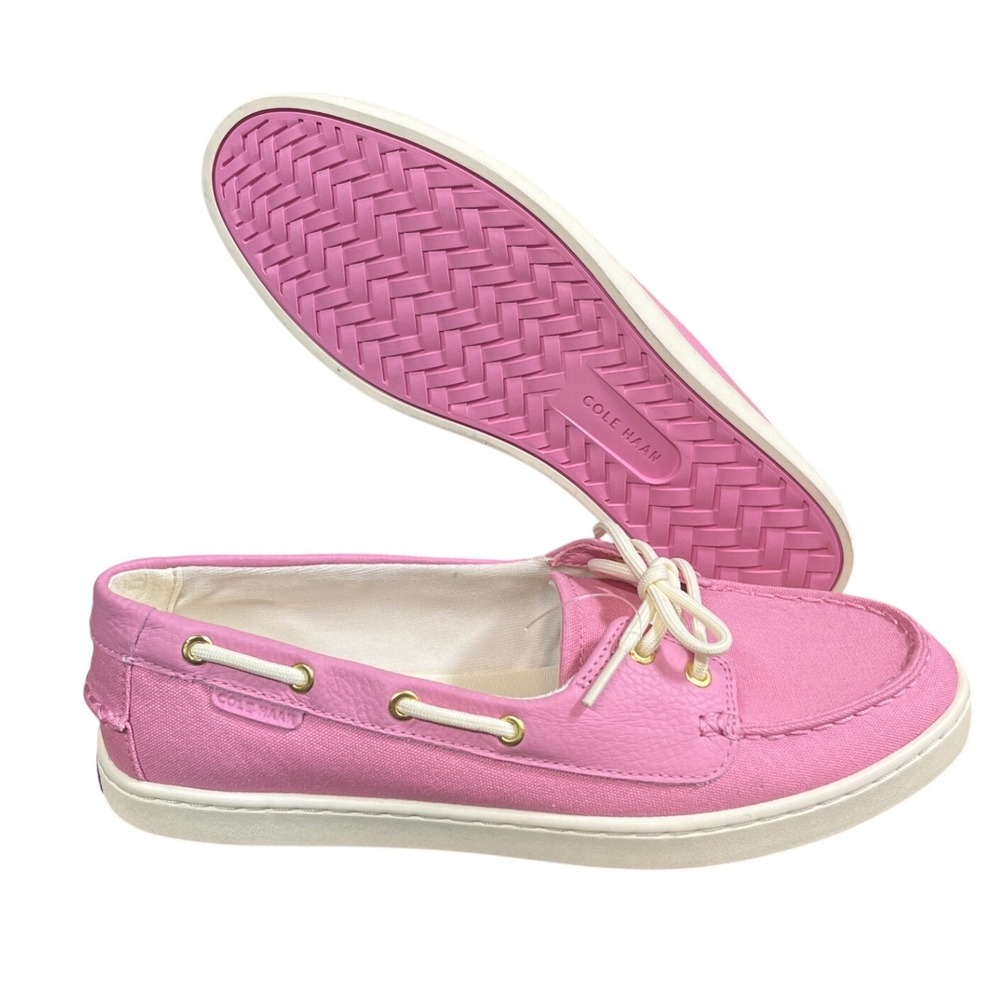 Cole Haan Boat Shoes Womens 9.5 Pink Excellent Canvas Leather Loafers W34086